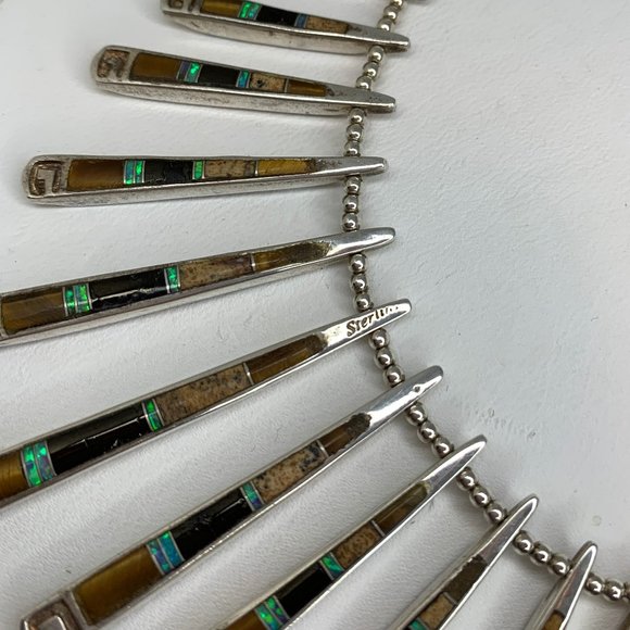 Reversible Silver and Turquoise Inlay Necklace with Fan Design Item #3870 - Picture 7 of 12